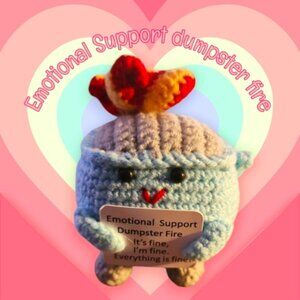 1pc Handmade Crochet Emotional Support Trash Can (blue)